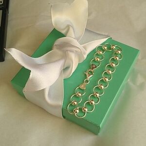 Vintage Italian Sterling Silver Link + Bead Bracelet, 7"